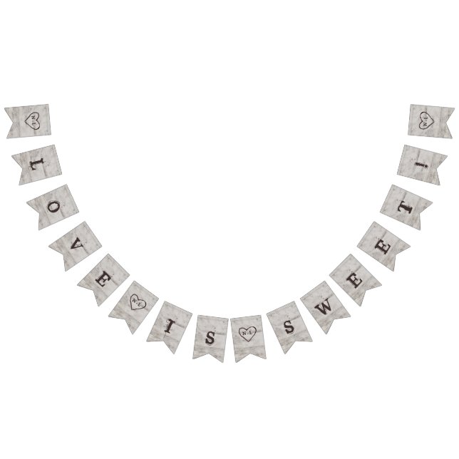 Carved Sweethearts Rustic Love is Sweet Wedding Bunting Flags (All)