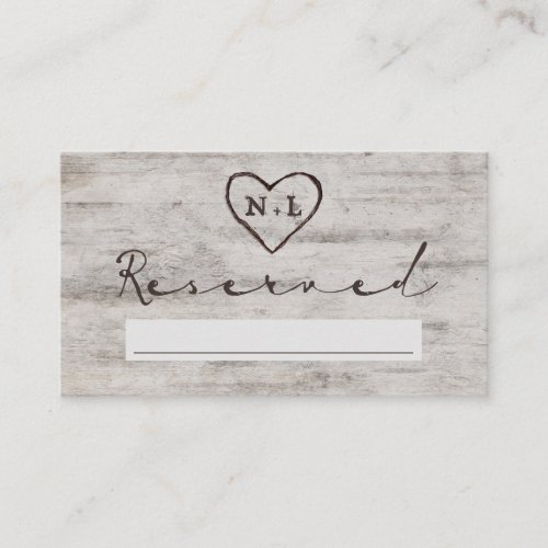 Carved Sweethearts Rustic Reserved Seating Wedding Place Card