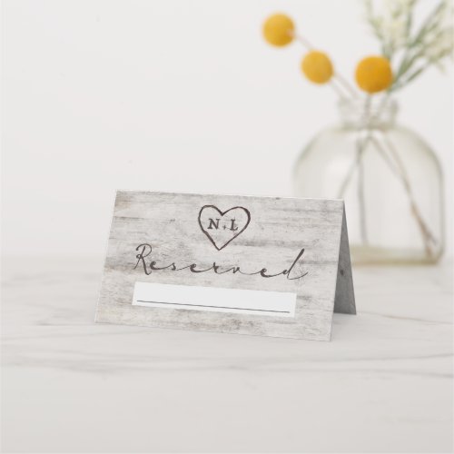 Carved Sweethearts Rustic Reserved Seating Wedding Place Card