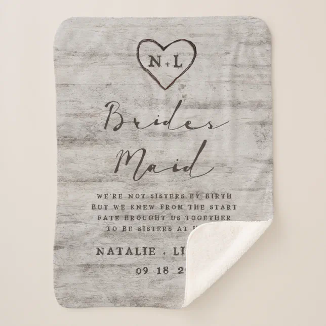 Carved Sweethearts Rustic to the Bridesmaid Quote Sherpa Blanket Zazzle