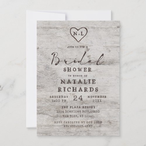 Carved Sweethearts Rustic Wedding Bridal Shower Invitation