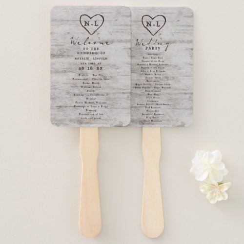 Carved Sweethearts Rustic Wedding Ceremony Program Hand Fan