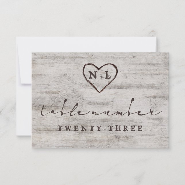 Carved Sweethearts Rustic Wedding Table Numbers (Front)