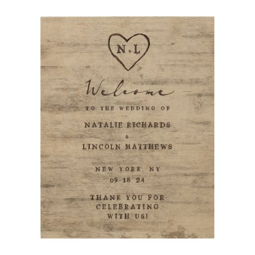 Carved Sweethearts Rustic Wedding Welcome Sign