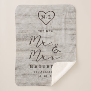 Carved Sweethearts the New Mr. & Mrs. Newlyweds Sherpa Blanket