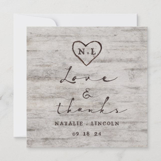 Carved Sweethearts Wedding Love and Thanks Square Thank You Card (Front)