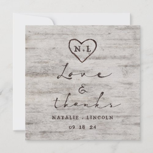 Carved Sweethearts Wedding Love and Thanks Square Thank You Card