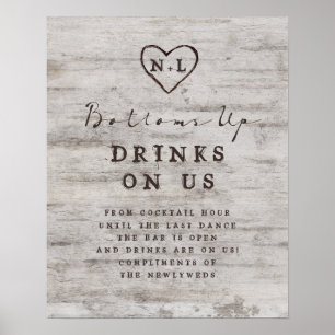 Carved Sweethearts Wedding Open Bar Table Sign