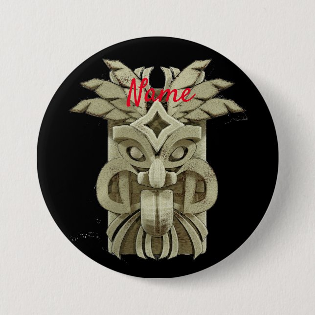 Carved Tiki Sculpture Thunder Button (Front)