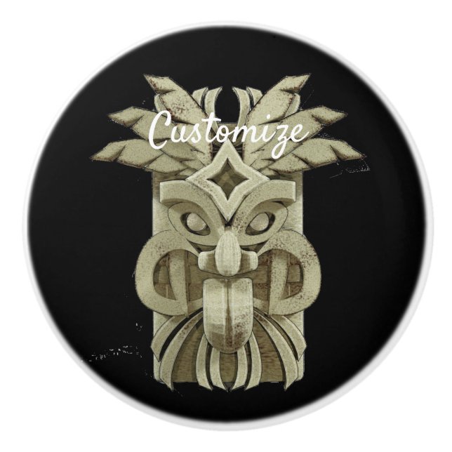 Carved Tiki Sculpture Thunder_Cove Ceramic Knob (Front)