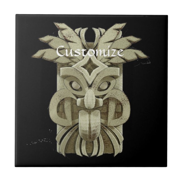 Carved Tiki Sculpture Thunder_Cove Ceramic Tile (Front)