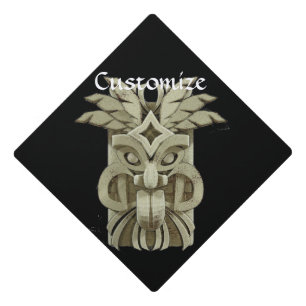 Carved Tiki Sculpture Thunder_Cove Graduation Cap Topper