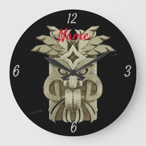 Carved Tiki Sculpture Thunder Large Clock