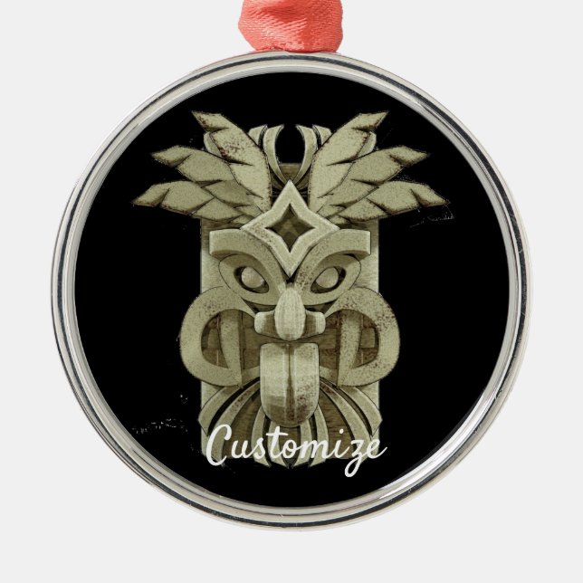 Carved Tiki Sculpture Thunder Metal Ornament (Front)