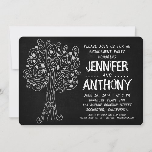 carved tree chalkboard engagement party invitation