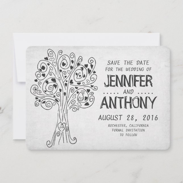 carved tree cute romantic save the date card (Front)