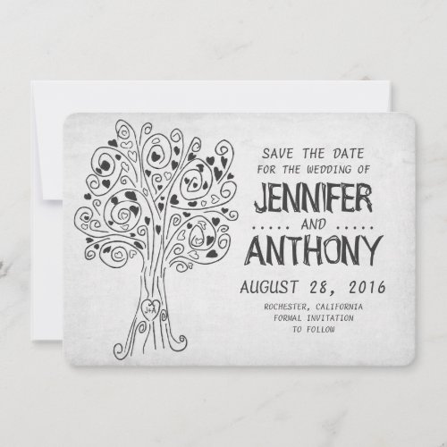 carved tree cute romantic save the date card