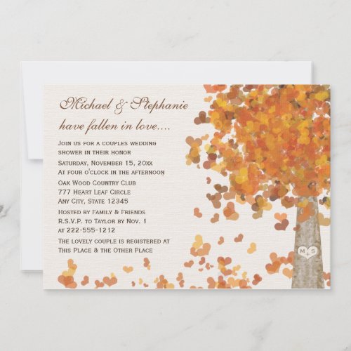 Carved Tree Fall Couples Shower Invitations
