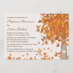 Carved Tree Initials Fall Wedding Invitations