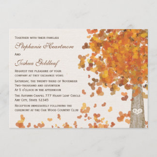 Carved Tree Initials Fall Wedding Invitations