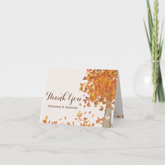 Carved Tree Initials Fall Wedding Thank You Cards Zazzle Com