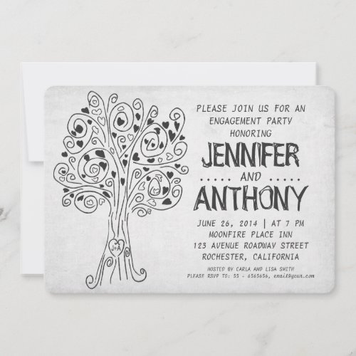 carved tree modern engagement party invitations