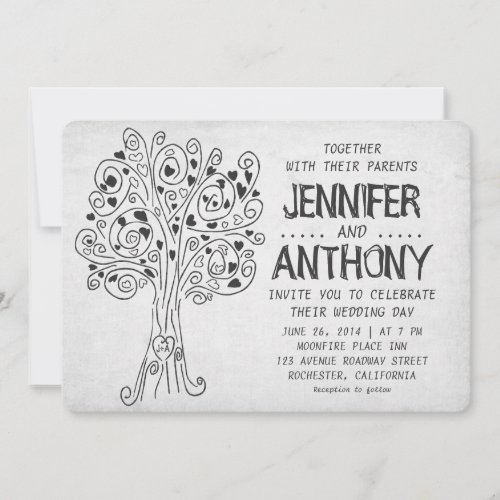 carved tree modern wedding invitation