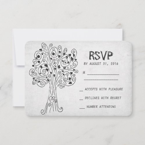 carved tree modern wedding RSVP cards