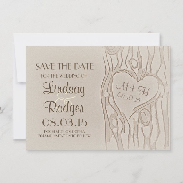 Carved Tree Rustic Save The Date Cards