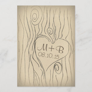 carved tree wood vintage save the date card