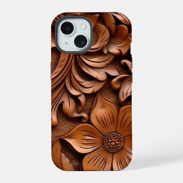 Carved Western Floral Wood Print Phone Case (Back)