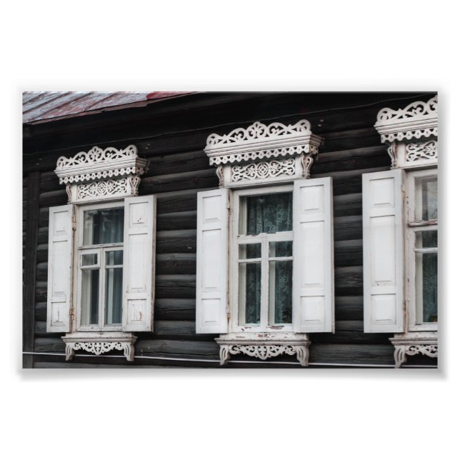 Carved Window Frames Old Log House Architecture Photo Print (Front)