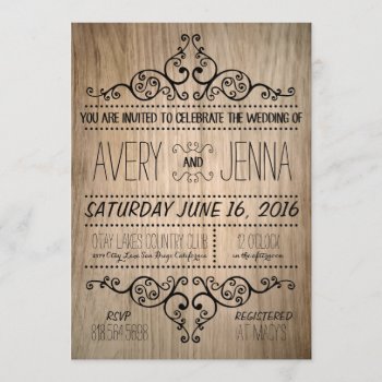Carved Wood Country Rustic Wedding Invitation by GreenLeafDesigns at Zazzle