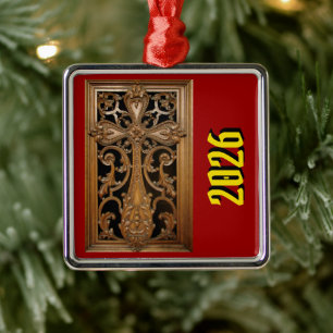 Carved Wood Cross Ornament