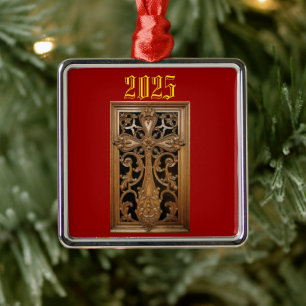 Carved Wood Cross Ornament