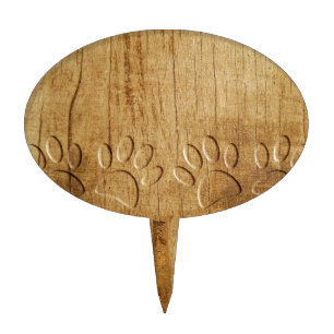 Carved Wood Dog Paw Print Cake Topper