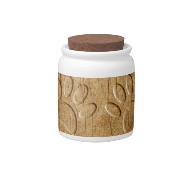 Carved Wood Dog Paw Print Candy Jar (Front)