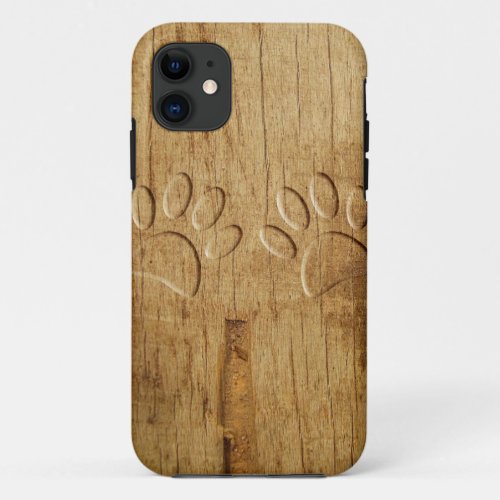 Carved Wood Dog Paw Print iPhone 11 Case