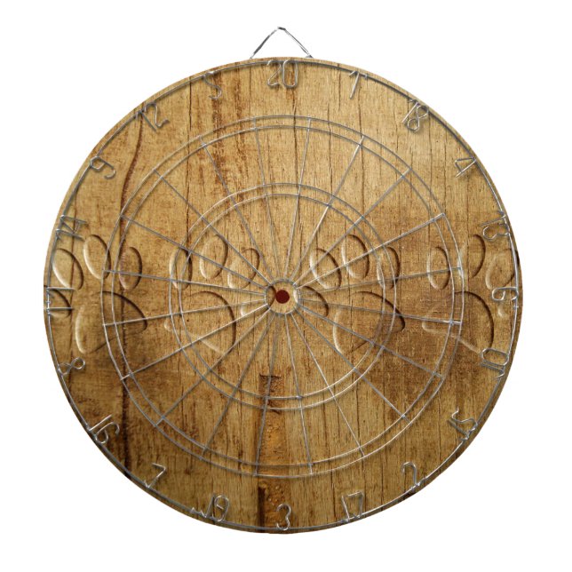 Carved Wood Dog Paw Print Dartboard With Darts (Front)