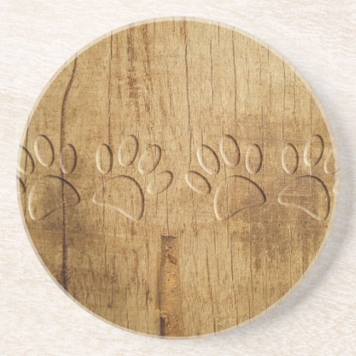 Carved Wood Dog Paw Print Drink Coaster