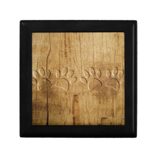 Carved Wood Dog Paw Print Jewelry Box