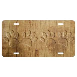 Carved Wood Dog Paw Print License Plate