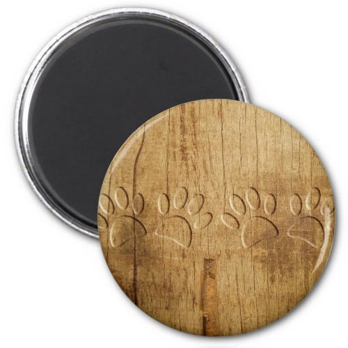 Carved Wood Dog Paw Print Magnet