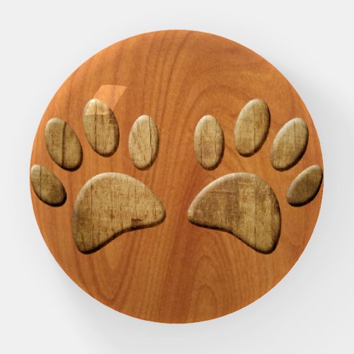 Carved Wood Dog Paw Print Paperweight