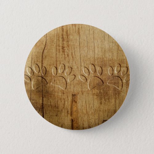 Carved Wood Dog Paw Print Pinback Button