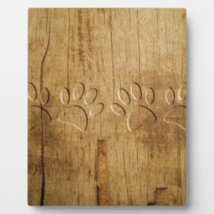 Carved Wood Dog Paw Print Plaque