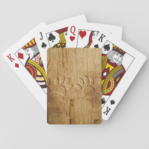 Carved Wood Dog Paw Print Poker Cards