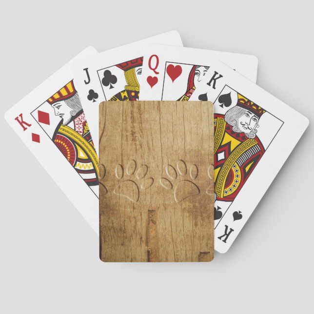 Carved Wood Dog Paw Print Poker Cards (Back)