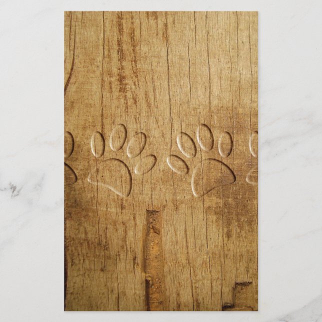 Carved Wood Dog Paw Print Stationery (Front)