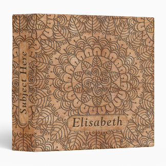 Carved Wood Floral Circles Mandala Add Name 3 Ring Binder